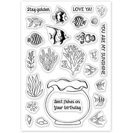 GLOBLELAND Goldfish Silicone Clear Stamps with Ocean Plants Shape for Card Making DIY Scrapbooking Photo Album Decoration Paper Craft,6.3x4.3 Inches