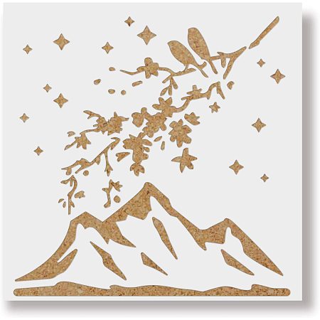 BENECREAT 12x12 Inches Mountain Stencil Template Moon Star Template Stencil for Art Scrabooking Cardmaking and Christmas DIY Wall Floor Decoration
