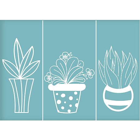 OLYCRAFT Self-Adhesive Silk Screen Printing Stencil Potted Plant Reusable Pattern Stencils for Painting on Wood Fabric T-Shirt Wall and Home Decorations