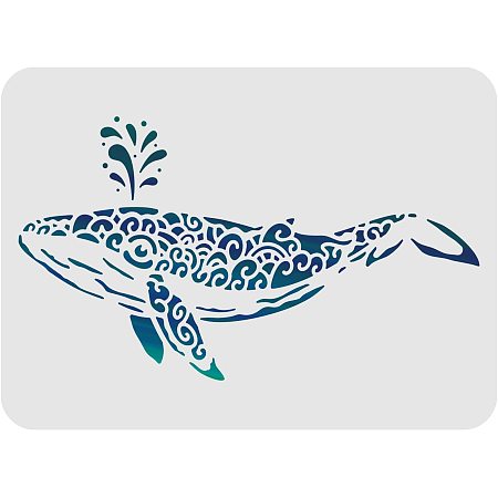 FINGERINSPIRE Whale Stencil Template 11.6x8.3 inch Plastic Sea Animal Pattern Drawing Painting Stencils Rectangle Reusable Stencils for Painting on Wood, Floor, Wall and Tile