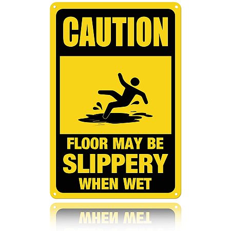 GLOBLELAND Floor May Be Slippery When Wet Aluminum Sign Metal Sign for Bars Restaurants Cafes Pubs Decor, 12x8Inch, Waterproof and Fade Resistance