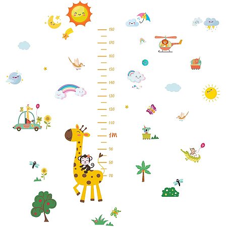 Arricraft 3 Sheets/Set Kids Height Growth Chart Cartoon Forest Animals Wall Sticker Cute Cartoon Sky Airplane Self-Adhesive Height Wall Sticker for Baby Room Nursery BedroomDecor 35.4x15.35in