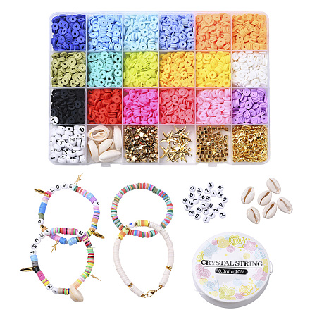 Honeyhandy DIY Jewelry Set Making, Bracelet with Elastic Crystal Thread,Alloy Lobster Claw Clasps, Iron Jump Rings &  Bead Tips & Pendants, Acrylic Beads, Shell Beads, CCB Plastic Beads and Polymer Clay Beads, Mixed Color, 3016Pcs/Sst