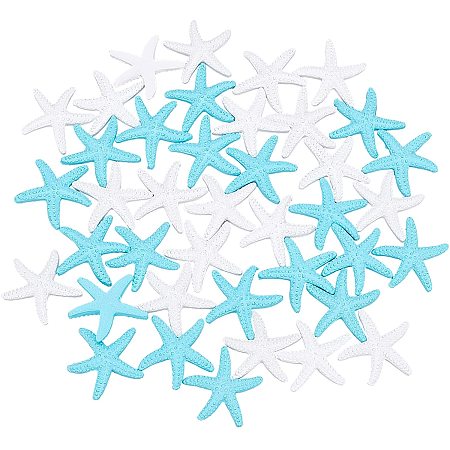 Pandahall Elite 40pcs Pencil Finger Starfish, 2 Colors Starfish Decor Cabochons 1.7 Inch Sea Star Hanging Decorative Ornaments for Wedding Party Christmas Tree, Beach Theme Home Crafts Project Fish Tank