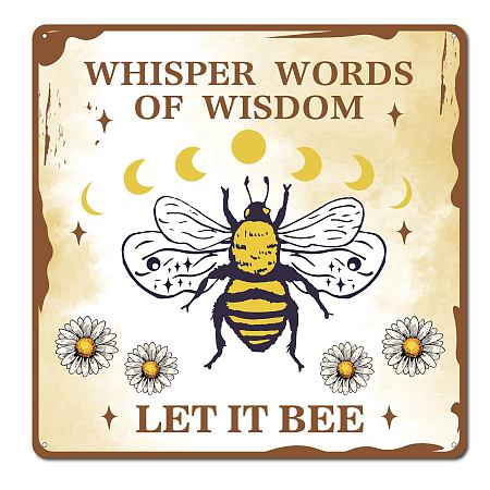 CAEATCABIN Metal Vintage Tin Signs Whisper Words of Wisdom Let It Bee Signs Square Funny Signs Bumble Bees Wall Poster Decor for Home Kitchen Garage Indoor Outdoor 12 x 12 Inch