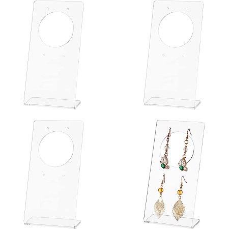BENECREAT 4pcs Acrylic Earring Display Stands with Round Cutout Inner Frame, Transparent L-Shaped Jewelry Displays Holder for 2 Pairs Dangle Earring Display, 3.1x1.6x6.3inch, Hole: 2.2mm
