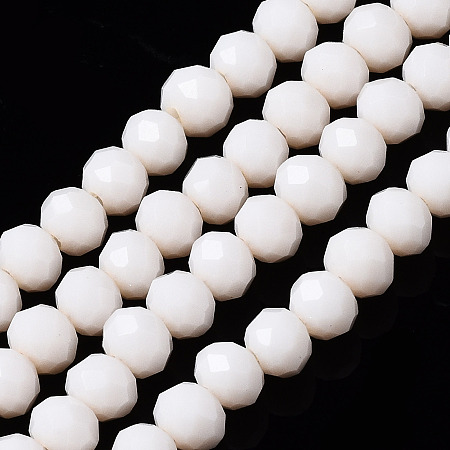 Honeyhandy Opaque Solid Color Glass Beads Strands, Faceted, Rondelle, Creamy White, 4x3mm, Hole: 0.4mm