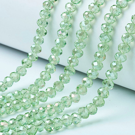 Honeyhandy Electroplate Glass Beads Strands, AB Color Plated, Faceted, Rondelle, Pale Green, 8x6mm, Hole: 1mm, about 72pcs/strand, 16.14 inch(41cm)