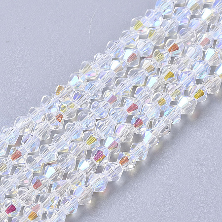 Arricraft Electroplate Glass Beads Strands, AB Color Half Plated, Faceted, Bicone, Clear AB, 3.5x3mm, Hole: 0.7mm, about 130~132pcs/Strand, 15.94 inches(40.5 cm)