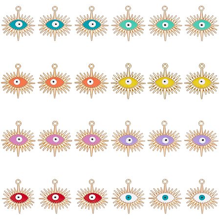 SUPERFINDINGS 32Pcs Evil Eye Enamel Pendant 8 Colors Alloy Enamel Eye Charms Light Gold Evil Eye Links Charms for DIY Bracelet Necklace Jewerly Craft Making, Hole:1.5mm