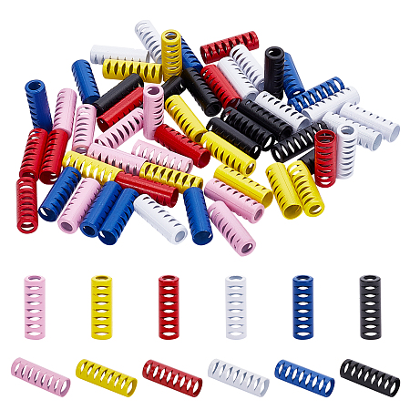 CHGCRAFT 60Pcs 6 Colors Column Alloy Cord Ends Alloy Rope End Lock Hollow Bell Rope Fastener End Stopper for Lanyard Clothes Backpack Bag DIY, 20x6.5mm