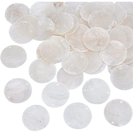HOBBIESAY 50Pcs Natural Capiz Shell Connector Charms 40mm Flat Round Capiz Shells with Holes Round Capiz Shell Discs for Jewelry Making, Hole: 1.8mm