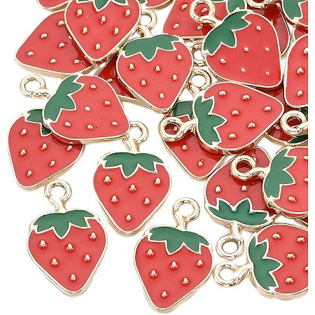 Arricraft 100 Pcs Strawberry Pendants Charms, 20.5x13mm Alloy Enamel Fruit Pendants for Earring Bracelet Necklace Jewelry Making-Red