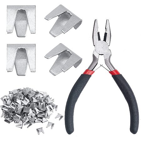 OLYCRAFT 190~200pcs Wire Cage Clips with Wire Cage Buckle Clips Pliers Black Hog Ring Pliers Crimper Tool for Chicken Bird Rabbit Cage Building