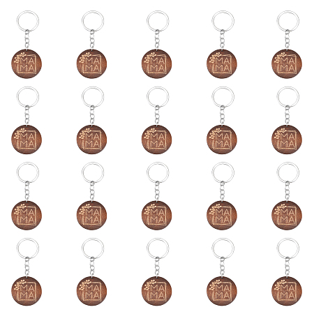CHGCRAFT 20Pcs Moms- Engraved Wood Key Chain Engraved Wooden Flat Round Pendant Keychains with Iron Finding Key Chain Accessory for Mother’s Day Gift, Coconut Brown