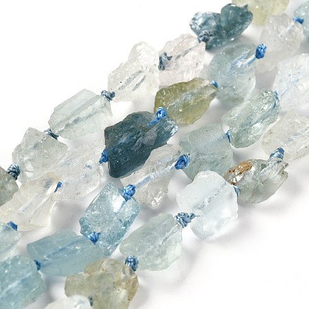 Honeyhandy Rough Raw Natural Aquamarine Beads Strands, Nuggets, 7~11x6.5~8x5~6mm, Hole: 0.7mm, about 40~44pcs/strand, 16.93''(43cm)