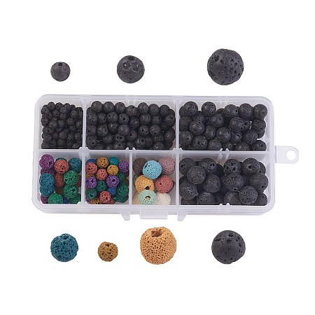 Natural Lava Beads, Round, 4~10mm, Hole: 1mm; about 355pcs/box