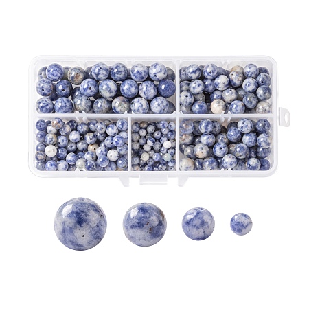 ARRICRAFT 340Pcs/Box 4 Sizes Natural Blue Spot Jasper Beads, Round, 4~10mm, Hole: 0.8~1mm