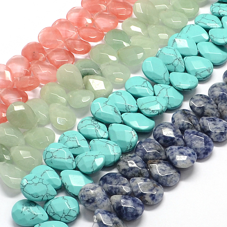 NBEADS Faceted Drop Natural & Synthetic Mixed Stone Bead Strands, 18x13x6mm, Hole: 1.5mm; about 29pcs/strand, 7.8