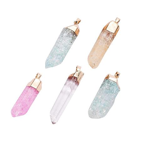 ARRICRAFT 5Pcs Dyed Plated Natural Crackle Crystal Pendants with Golden Tone Brass Findings for Bracelet Necklace Jewelry Making Mixed Colors Length 40-60mm