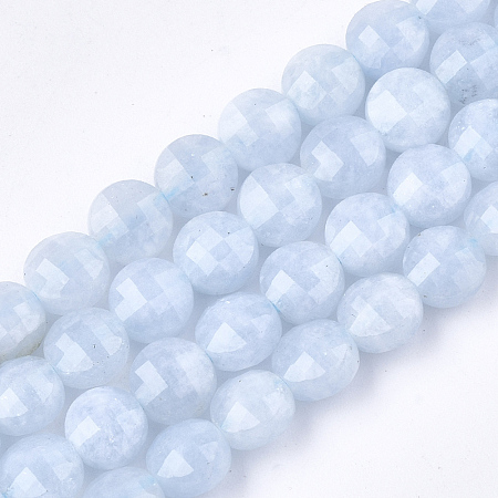 Honeyhandy Natural Aquamarine Beads Strands, Faceted, Flat Round, 6~6.5x4~4.5mm, Hole: 0.7mm, about 64pcs/strand, 15.1 inch
