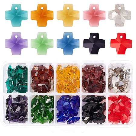 NBEADS 100 Pcs Glass Beads, 10 Colors Transparent Glass Charms Faceted Beads for DIY Jewelry Accessories Making