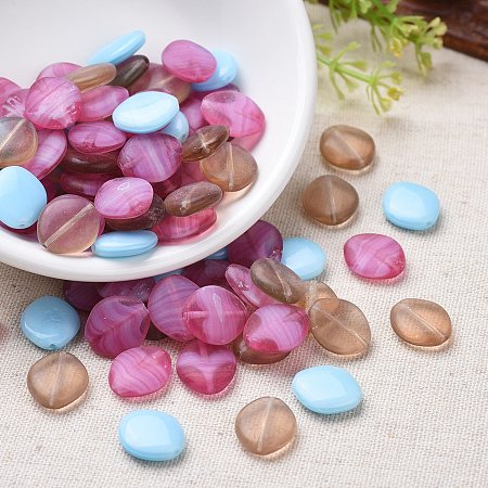 Arricraft Transparent & Opaque Czech Glass Beads, Frosted, Oval, Mixed Color, 13.5~14x12x4mm, Hole: 1mm, about 120pcs/bag