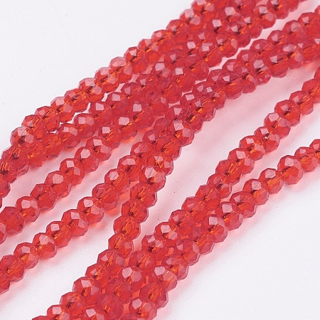 Honeyhandy Transparent Glass Beads Strands, Faceted, Rondelle, Red, 3x2mm, Hole: 0.5mm, about 160~165pcs/strand, 15.35 inch~15.75 inch(39~40cm)