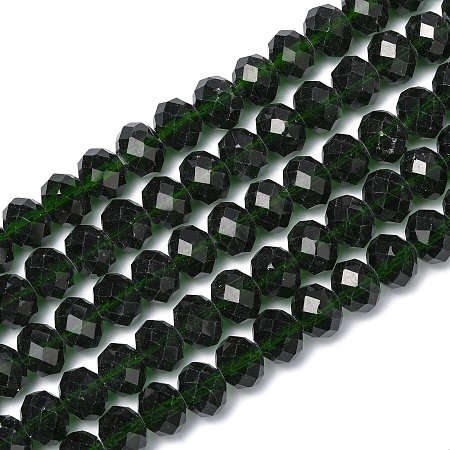 Transparent Glass Bead Strands, Faceted Rondelle, Dark Green, 10x7mm, Hole: 1.5mm, about 72pcs/strand, 19.8 inch
