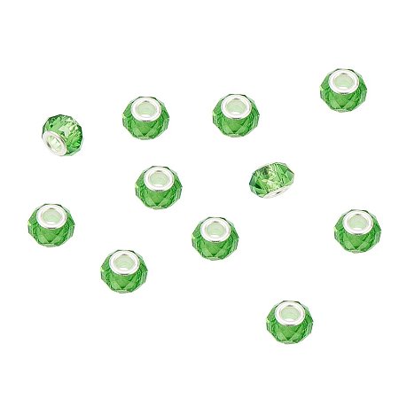 NBEADS 100 Pcs Green Color Crystal Glass Charms, Faceted Lampwork Beads Large Hole European Charms Beads fit Bracelet Jewelry Making