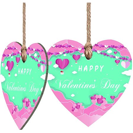 CRASPIRE Valentines Day Wooden Sign Happy Valentine's Day 2pcs Wooden Hanging Heart Plaque with Jute Twine for Friends Christmas Ornaments Tags Crafts Birthday Gifts for Wall Door Decor