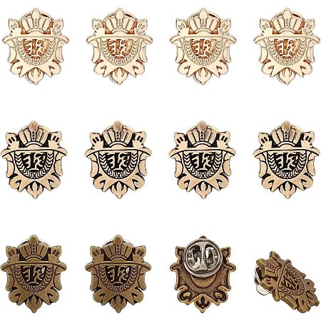 CHGCRAFT 12Pcs 3Colors Crown Lapel Pin Alloy Shield Crown Brooch Pin Medal Badge Brooch Decoration for Coat Suit Jacket Party Shirt Collar Accessories Brooch, 23x19x1.5mm