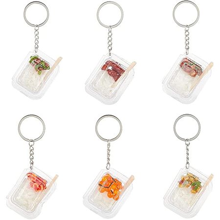 OLYCRAFT 6 Pcs Miniature Food Keychain Rice Food Keychains Cool Rice Keychain Accessories Keychains with Key Rings for Boys and Girls, Food Party Favors 4.5 inch