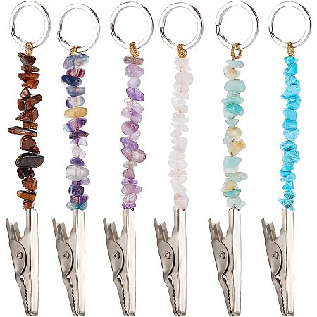 GORGECRAFT 6 Pieces Credit Card Puller Natural Gemstone ATM Card Clip Keychain Handmade Debit Bank Card Grabber with Alligator Clips for Women Long Nails Touchless Luggage Decoration Accessories