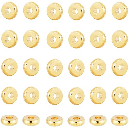 Arricraft 80 Pcs 4 Sizes Flat Round Disc Spacer Beads, Real 24K Gold Plated Spacer Heishi Bead Brass Rondelle Disc Loose Beads for Necklace Bracelet Jewelry Making