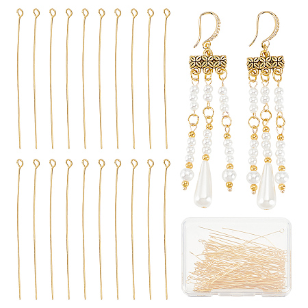 BENECREAT 100PCS Real 18K Gold Plated Eye Pins, 24 Gauge Open Eye pins for DIY Jewelry Making Findings Earrings and Bracelets, 2 Inch Long