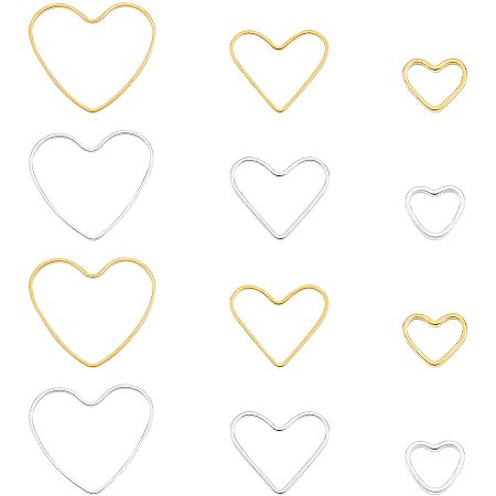 CHGCRAFT 300pcs 3 Sizes Brass Linking Rings Pendants Heart Pendant Bracelet Necklace Pendants Charms for DIY Making Earrings Necklace Crafts