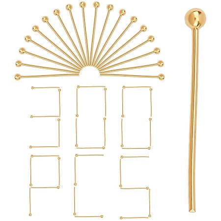 CREATCABIN 1 Box 300Pcs 18K Gold Plated Ball Head Pins Wire Headpins Needles Gauge Satin Pins Beautiful Bead Earring Pendant Beading Jewelry DIY Craft Making Golden 21x2mm