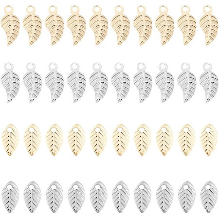 DICOSMETIC 120Pcs 2 Styles Leaf Pendants Tiny Tree of Leaf Charms Golden and Platinum Autumn Leaf Pendants Brass Dangle Charms Supplies for DIY Jewelry Crafts Making, Hole: 1mm