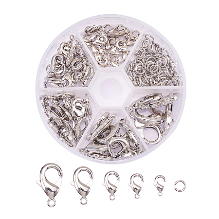 Pandahall Elite 70 Pcs Brass Lobster Claw Clasps Chain Connector 5 Sizes with Jump Ring Diameter 6mm for Jewelry Making Platinum