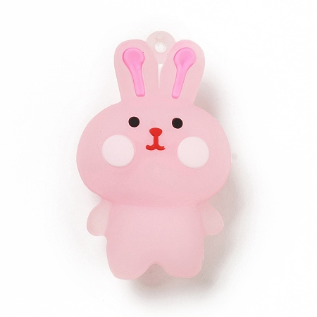 Honeyhandy PVC Plastic Pendants, Rabbit, Pink, 50.5x31.5x22mm, Hole: 2.5mm