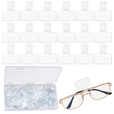 AHANDMAKER 100 Pcs Clear Plastic Price Tag Holders for The Frame of Glasses, Mini Rectangle Label Holders, Hanging Card Protector Sleeve, Suitable for Spectacle Frames Glasses Frame Eyeglass Frames