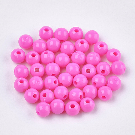 Honeyhandy Opaque Plastic Beads, Round, Deep Pink, 6x5.5mm, Hole: 1.8mm, about 4790pcs/500g
