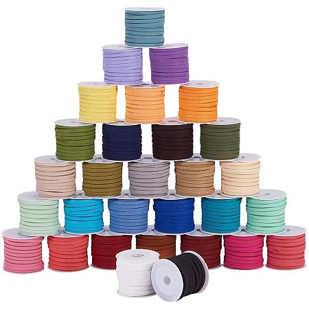 PandaHall Elite Faux Suede Cord, 30 Colors 5.4 Yards/Roll 4mm Faux Leather Cord String Rope Thread for Bracelet Necklace Jewelry Dreamcatcher Ornaments DIY Craft Making, 30 Rolls/Set
