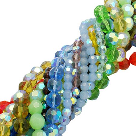 NBEADS Electroplate Glass Bead Strands, Faceted Round, Mixed Color, about 4~10mm in diameter, hole: 1~2mm, 13