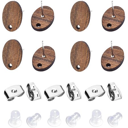 BENECREAT 14 Pairs Wood Post Stud Earrings Mixed Color Oval Walnut Earring with 30pcs 304 Stainless Steel Ear Nuts and 50pcs Silicone Ear Nuts