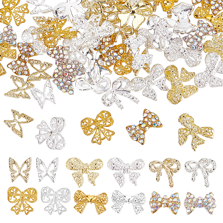 SUPERFINDINGS 72Pcs 12 Styles Bows Nail Art Decoration 3D Butterfly Alloy Rhinestone Nail Charms Bowknot Nail Art Decoration for Nails Cell Phone Charm DIY Craft Accessories