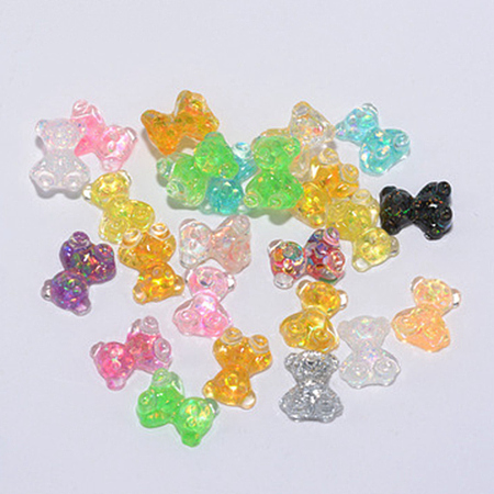 Bear Resin Cabochons, Nail Art Studs, with Glitter Powder, Nail Art Decoartion Accessories, Mixed Color, 10x6mm