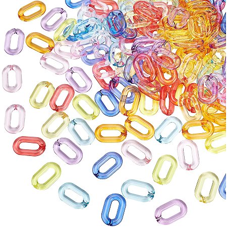 Pandahall Elite 160pcs 8 Colors Acrylic Open Link Rings, Clear Quick Link Connectors Curb Chains Rings for Summer Jewelry Bracelet Necklace Eyeglass Craft Purse Strap Making Shoe Chain