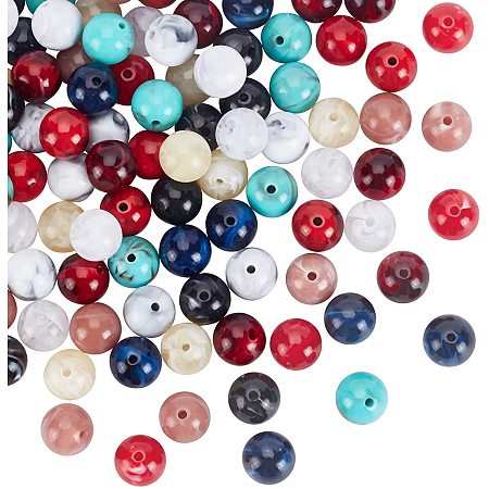 NBEADS 120 Pcs 16mm Round Imitation Stone Acrylic Beads, 10 Colors Acrylic Spacer Beads Colourful Plastic Beads with Ink Patterns for Bracelet Necklace Making DIY Craft Key Chains